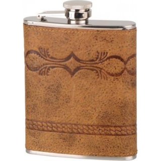 Flachmann chrom/Leder braun 6oz/180ml