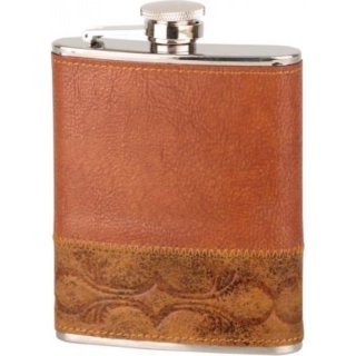 Flachmann chrom/Leder braun 6oz/180ml