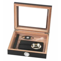 Humidor-Set schwarz Glasdeckel