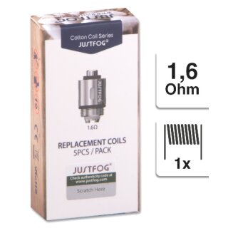 E-Clearomizercoil  JUSTFOG für S 14 und C 14 und Q 16 1,6 Ohm  5 Stück
