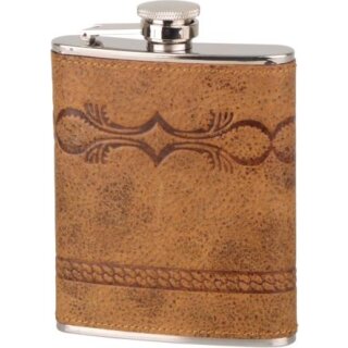 Flachmann chrom/Leder braun 6oz/180ml