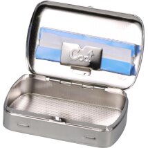 Tabakdose Sonne Metall vernickelt mit Clip 8,5 x 5,5 cm