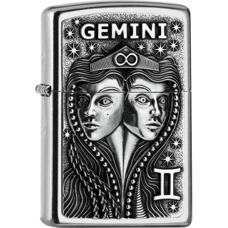 ZIPPO Street chrom Gemini Emblem Tierkreiszeichen 2006503
