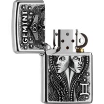 ZIPPO Street chrom Gemini Emblem Tierkreiszeichen 2006503