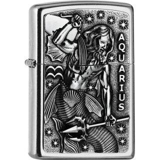 ZIPPO Street chrom Aquarius Emblem Tierkreiszeichen 2006508