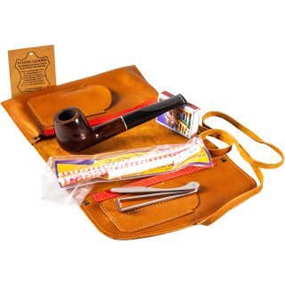 Pfeife Einsteigerset JEAN CLAUDE braun gerade/Rollbeutel Leder braun