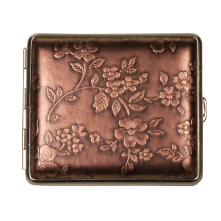 v.H. Zigarettenetui Kunstleder Blumen bronze 18er