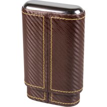 Cigarrenetui Leder braun Carbonfinish 3er