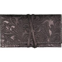 Feinschnitttasche Leder schwarz Flowerprint