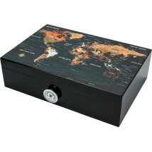 Humidor Weltkarte schwarz glänzend für ca. 50...