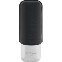 ST.DUPONT Cigarrenetui Metall/Leder chrom/schwarz 2er
