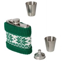 Taschenflasche/Flachmann Set ANGELO Stoff grün 2...