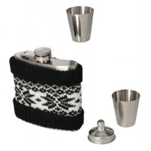 Taschenflasche/Flachmann Set ANGELO Stoff schwarz 2...