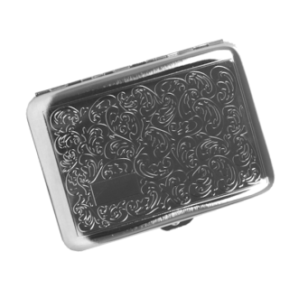 Zigarettenetui Metall 14er King Size chrom Floral mit Gravurfeld