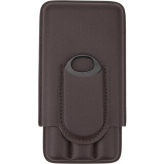 Cigarrenetui Lederoptik braun mit Cutter 3er