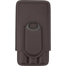Cigarrenetui Lederoptik braun mit Cutter 3er