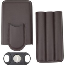 Cigarrenetui Lederoptik braun mit Cutter 3er