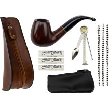 Pfeifen-Einsteigerset Lederopt. braun/Pfeife gebogen Acryl