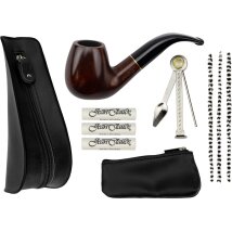 Pfeifen-Einsteigerset Lederopt. schwarz/Pfeife gebogen Acryl