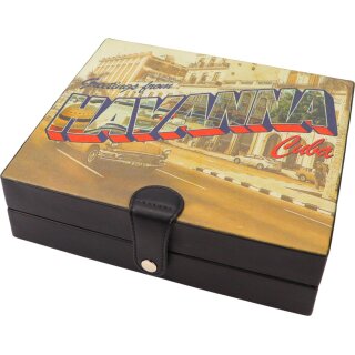 Humidor Havanna Leder schwarz/bunt bedruckt ca. 8-10Zig.