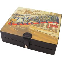 Humidor Havanna Leder schwarz/bunt bedruckt ca. 8-10Zig.