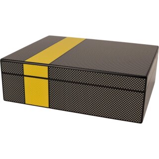 Humidor carbonfinish grau/gelb glänzend, ca. 20-30 Zigarren