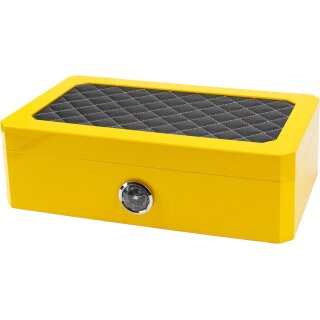Humidor gelb Pianolack m.Leder schwarz/Stepp.weiß