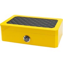 Humidor gelb Pianolack m.Leder schwarz/Stepp.weiß