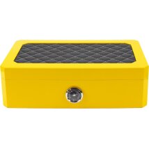 Humidor gelb Pianolack m.Leder schwarz/Stepp.weiß