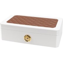 Humidor weiß Pianolack m.Leder braun/Stepp.braun