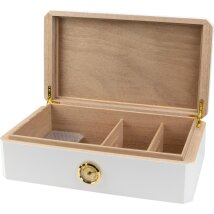 Humidor weiß Pianolack m.Leder braun/Stepp.braun