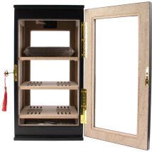 Humidor-Schrank schw.matt, Front u.Rücks.Acryl, seitl. Dekor